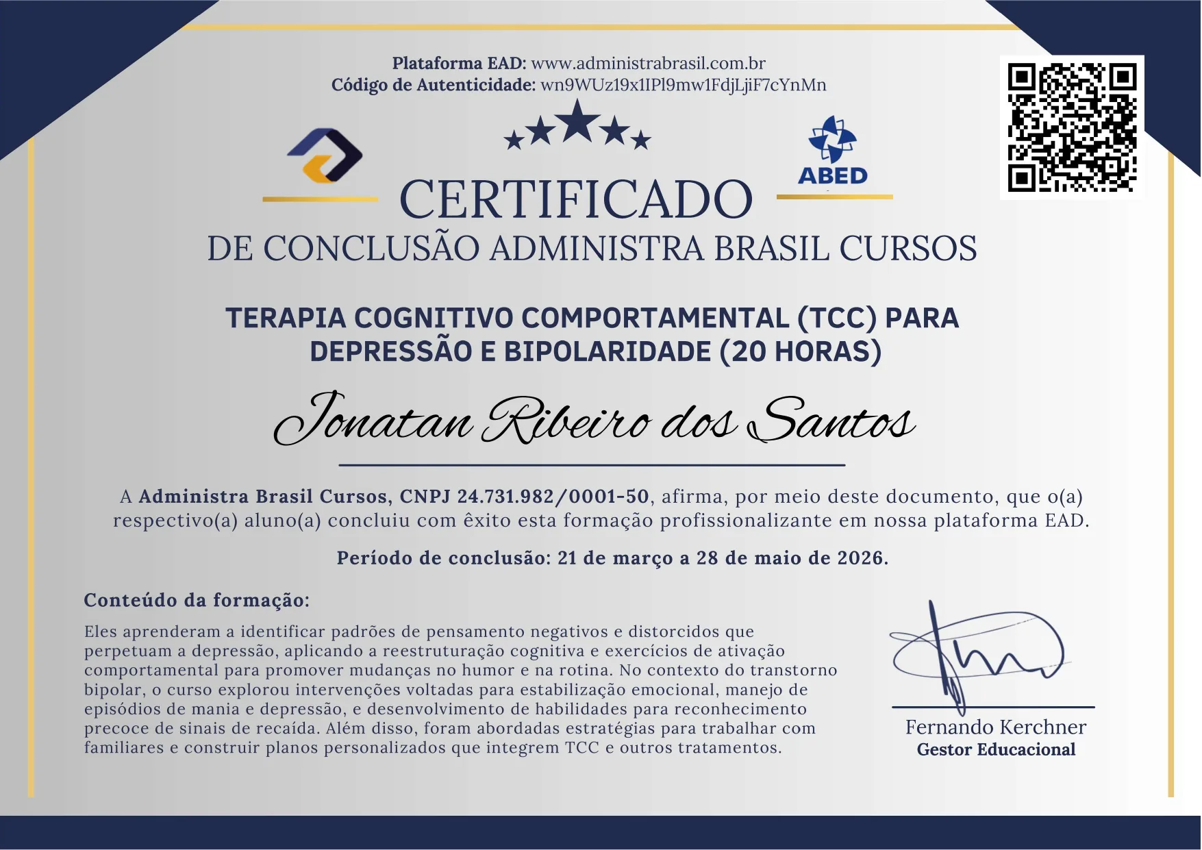 TCC para Depressão e Bipolaridade (20h)